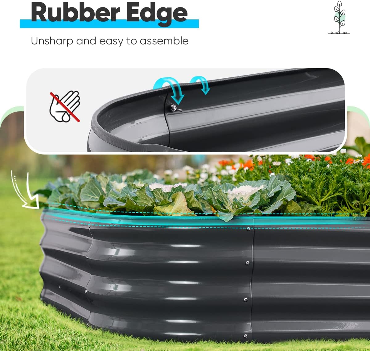 Quictent Galvanized Raised Garden Bed Kit, 8x4x1 ft Oval Metal Planter Box for Vegetables, Rubber Strip Edging Included (Dark Gray)
