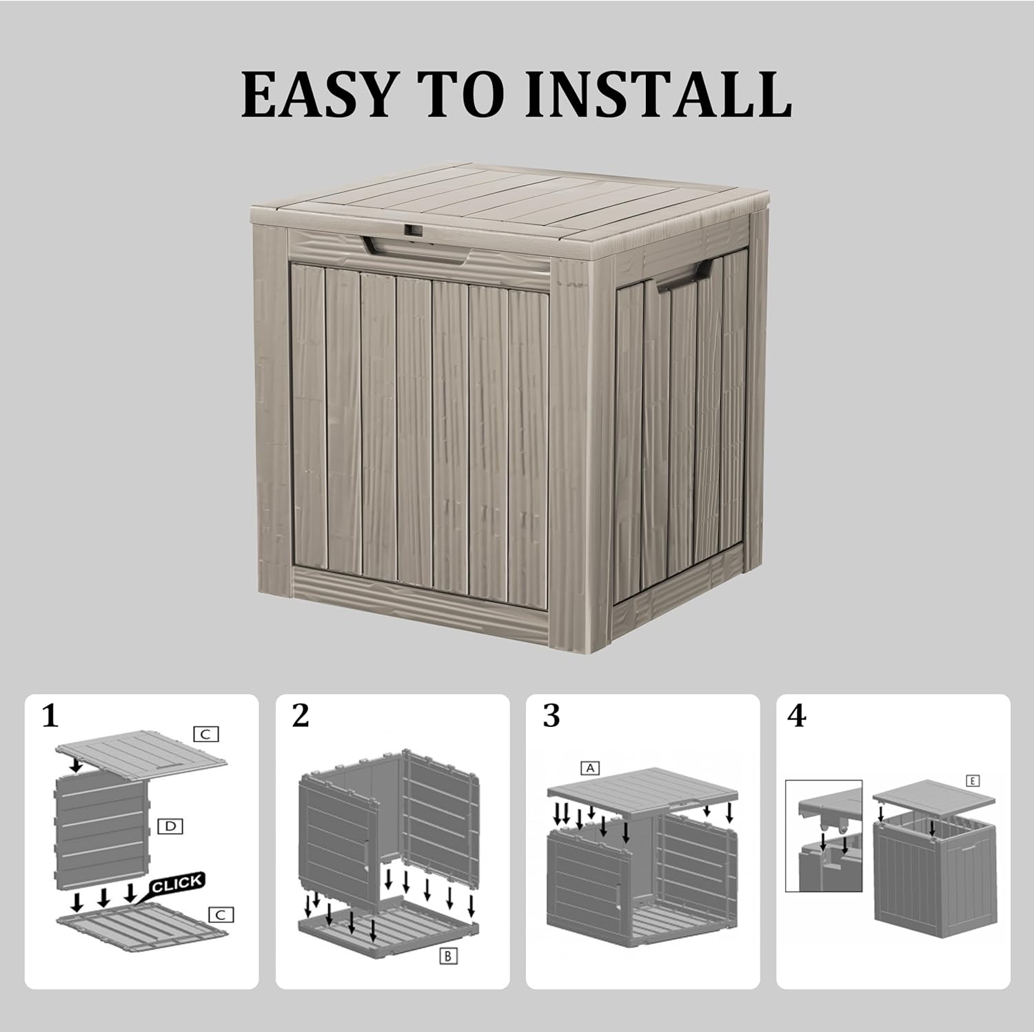 35 Gallon Waterproof Large Resin Deck Box Indoor/Outdoor Lockable Storage Container and Seating for Garden, Pool, and Patio (35 Gallon, Grey)