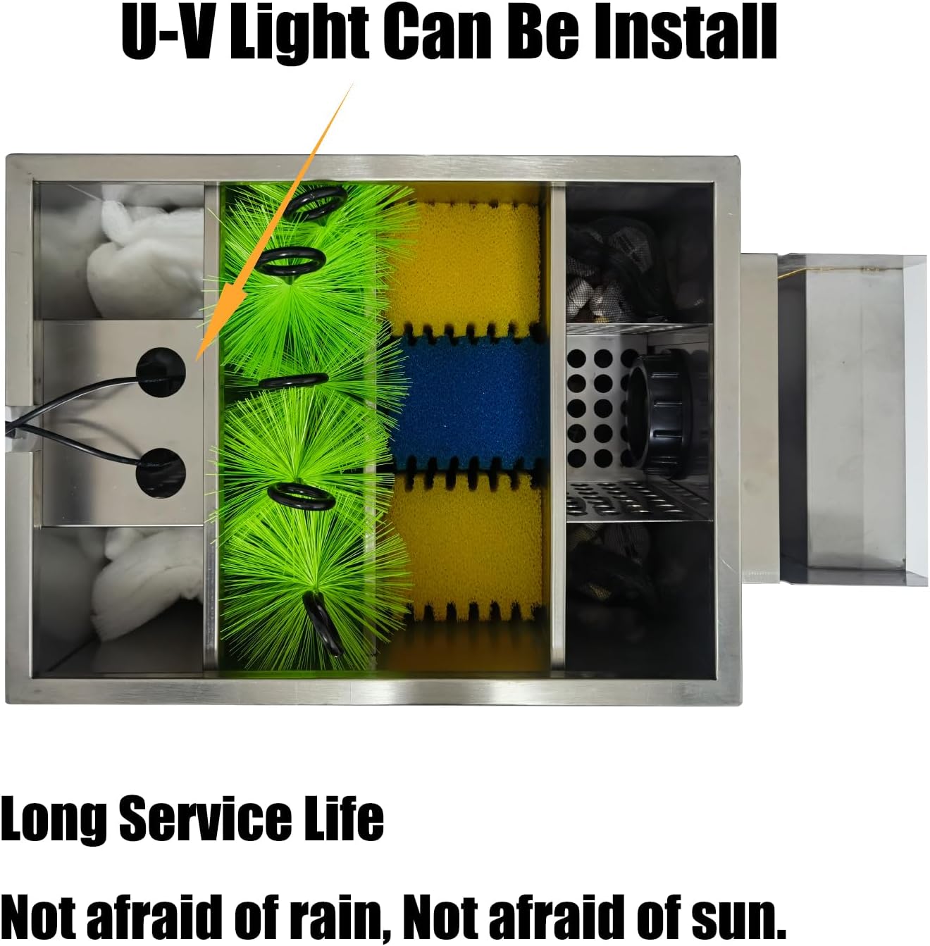 Carefree Fish Koi Pond Filter Box Stainless Steel Garden Water Waterfall Filtration Outdoor Horse Equipment Pool Filter System with Water Pump(Patent No.:US D1067273S)