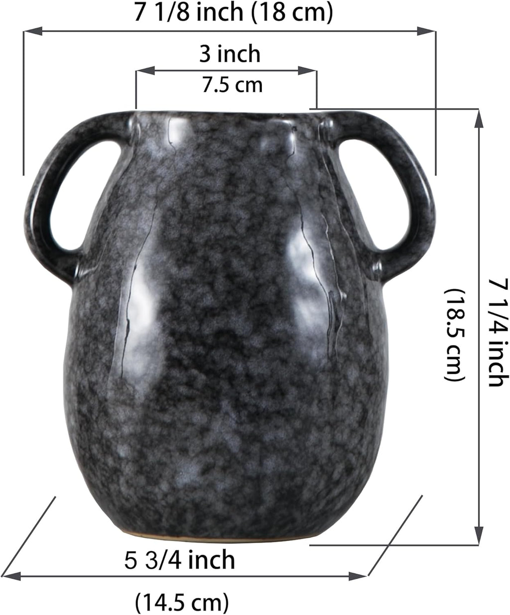 Ceramic Modern Farmhouse Vase with 2 Handles, Black Ceramic Vases for Home Decor, Rustic Pottery Vase, Decorative Terracotta Flower Vase, Boho Clay Vase for Table Living Room Shelf Mantel Decor