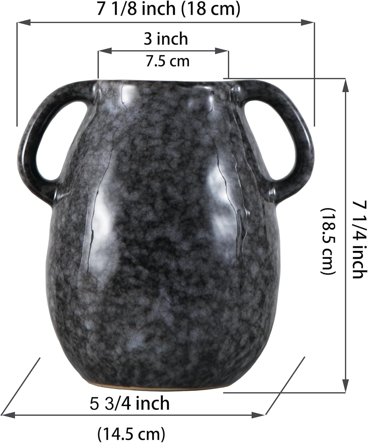 Ceramic Modern Farmhouse Vase with 2 Handles, Black Ceramic Vases for Home Decor, Rustic Pottery Vase, Decorative Terracotta Flower Vase, Boho Clay Vase for Table Living Room Shelf Mantel Decor