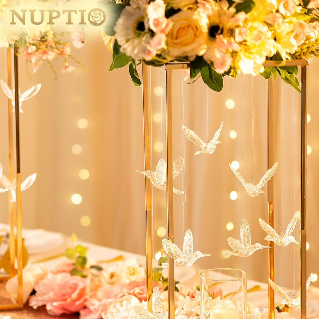 NUPTIO Crystal Ceiling Hanging Ornaments: 100 Pcs Acrylic Flying Birds for Wedding Party Window Garden Bedroom Outdoor Birthday - Christmas Tree Decorations with Transparent Line