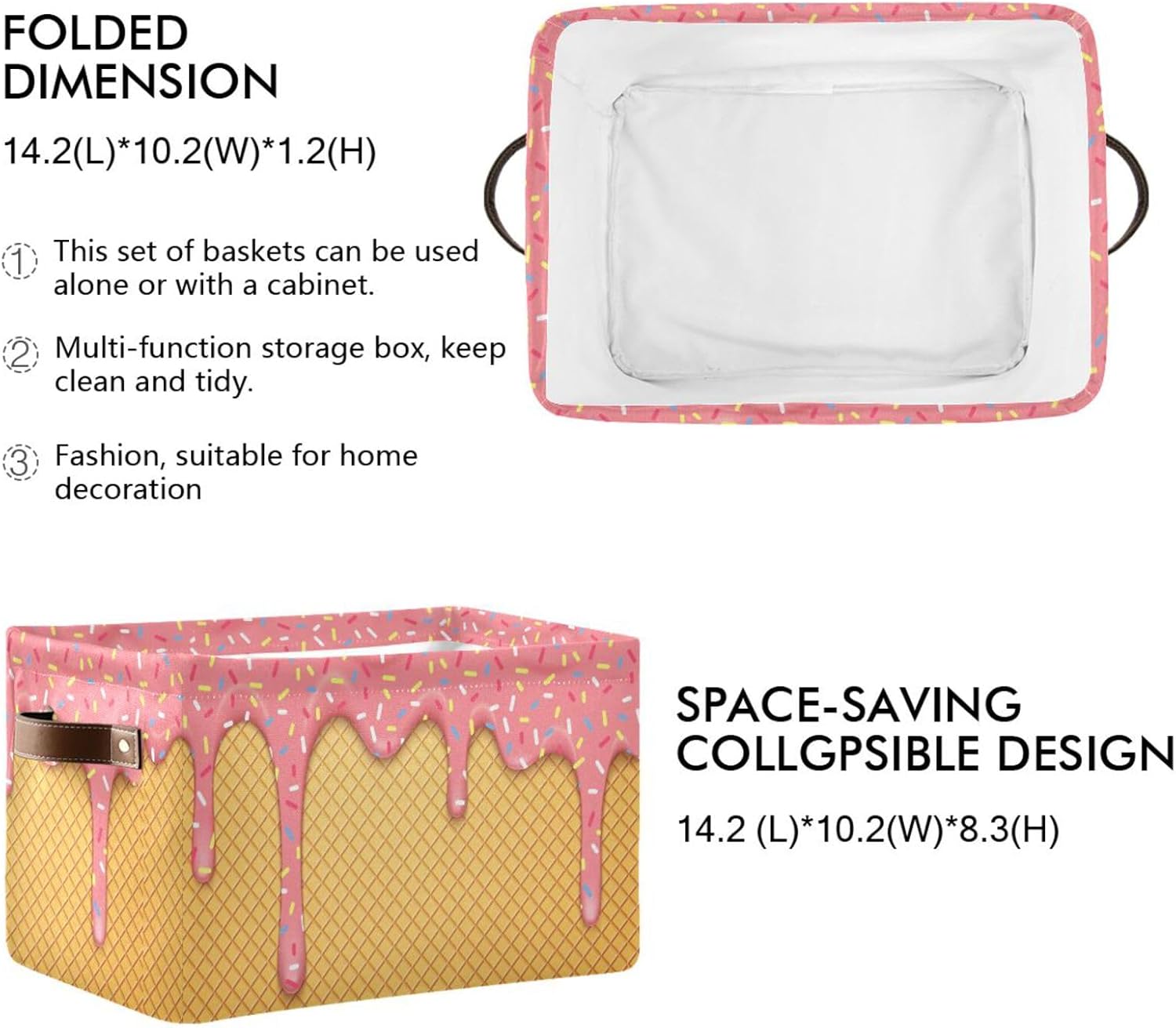 Ice Cream Rectangular Storage Basket Organizer Bin Shelf Baskets For Clothes Gifts For Home Office Dorm