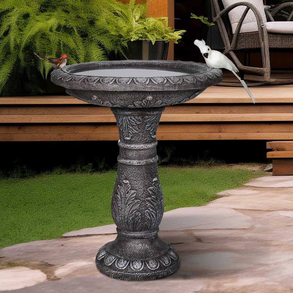SKYFIRE 24.4" H Cement Bird Bath for Garden- Fibre Reinforced Concrete Bird Baths for Outdoors, Large Size Vintage Carved Pedestal Birdbath for Patio, Yard, Lawn -20”Dia. X 24.4”H Bird Fountain