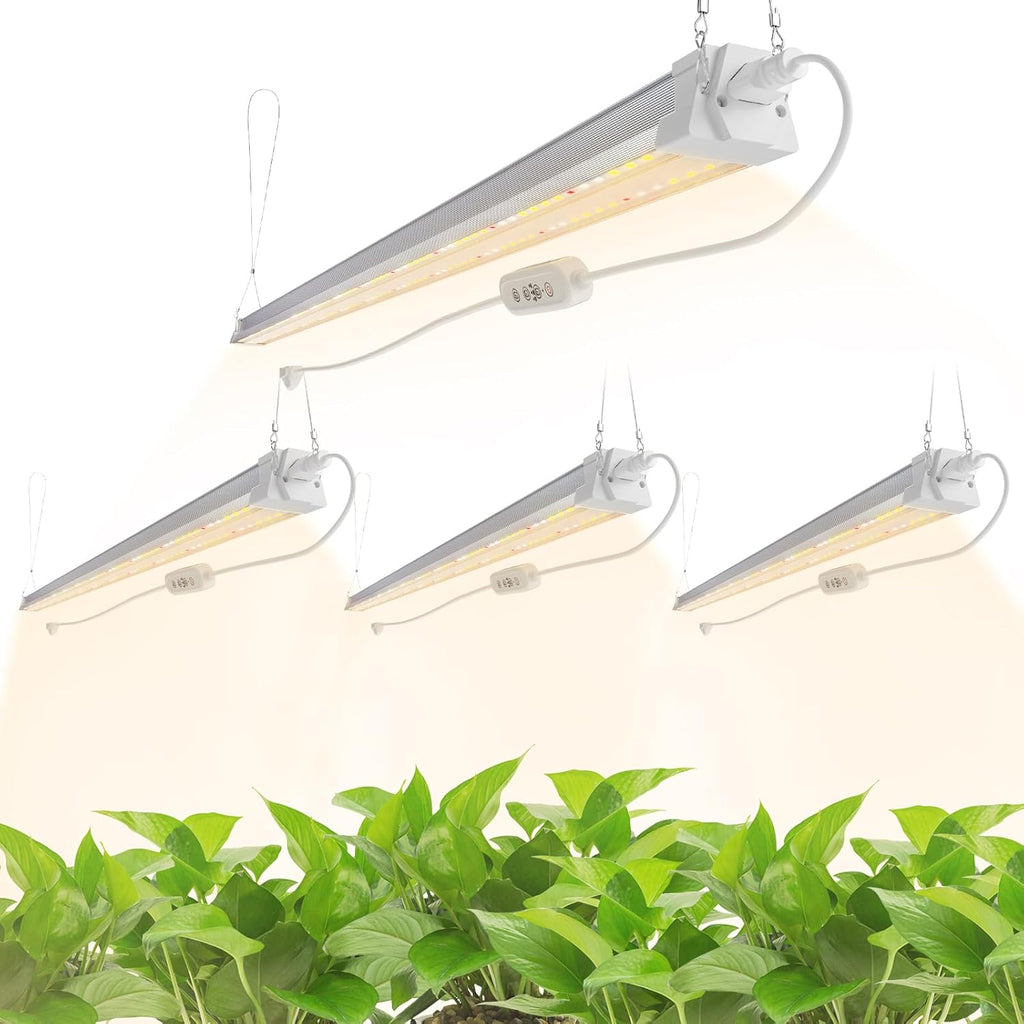 FREELICHT 4 Pack 4FT LED Grow Light with Timer, 40W (250W Equivalent), Full Spectrum Grow Lights for Indoor Plants with 9/12/15H Timer, Linkable Plant Growing Lamp for Hydroponic Plants Seeding Veg