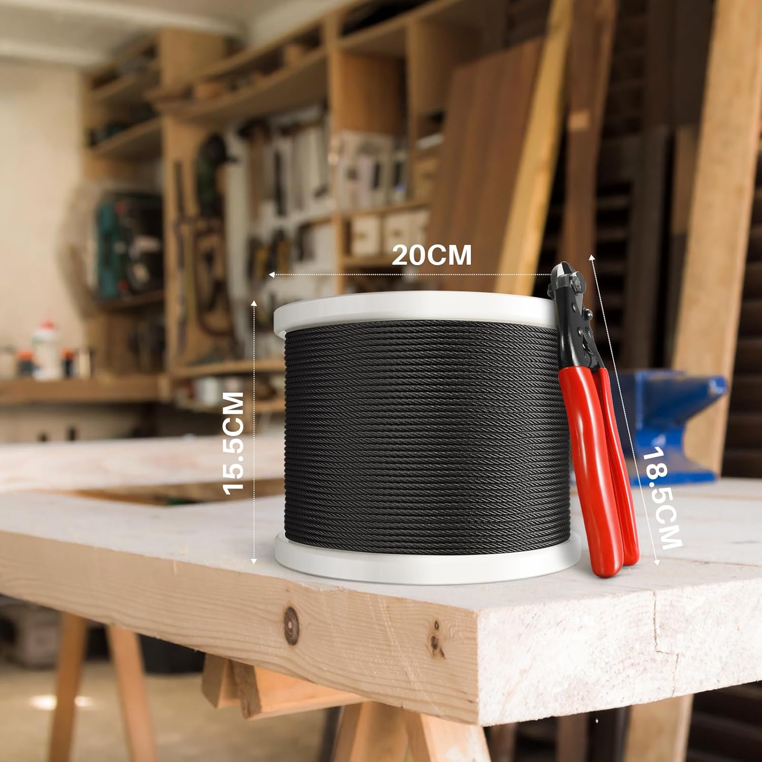 1000FT 1/8" Black T316 Stainless Steel Cable, 7x7 Strands Construction, Black Wire Rope Aircraft Cable for Indoor, Outdoor, Deck Fence Railing, and DIY Balustrades