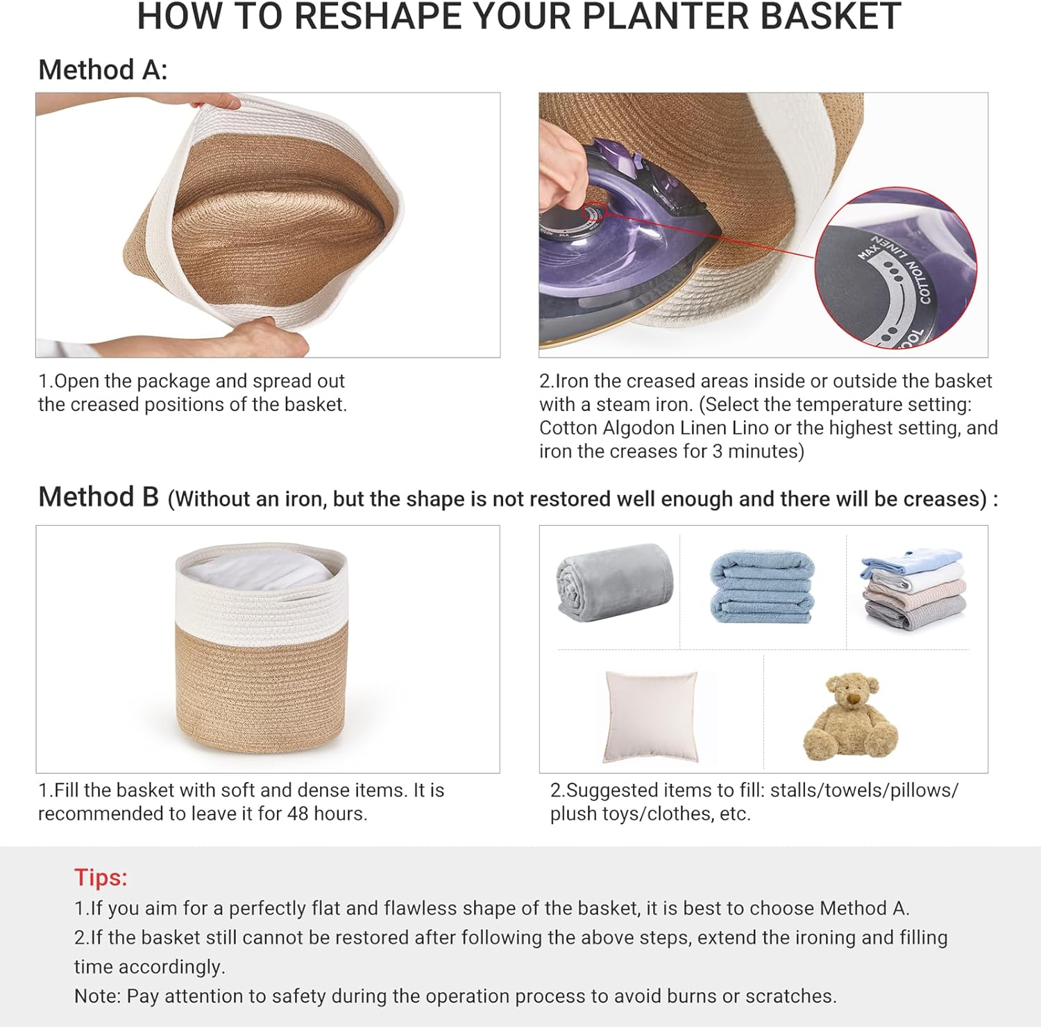 Dahey Jute Rope Plant Basket Modern Woven Storage Basket for 10.5" Indoor Planter, Decorative Flower Pots Cover Laundry Bin with Handle Rustic Home Decor, Black