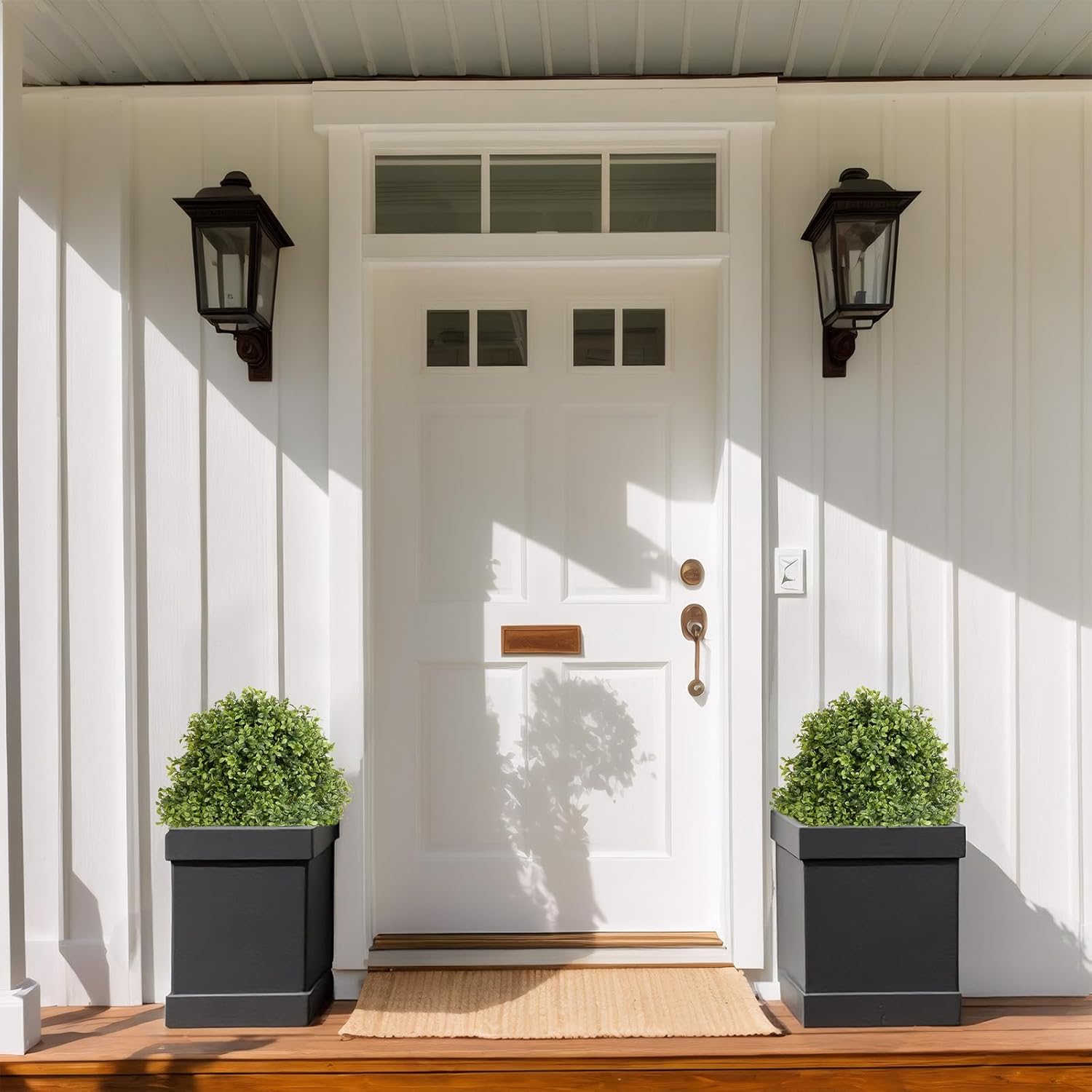 27" Tall Artificial Boxwood Ball Topiary Trees Set of 2, UV Resistant Large Faux Plants Outdoor, 2ft Fake Bushes and Shrubs Look Real with Ground Spike for Front Porch Outside Planter Backyard Decor