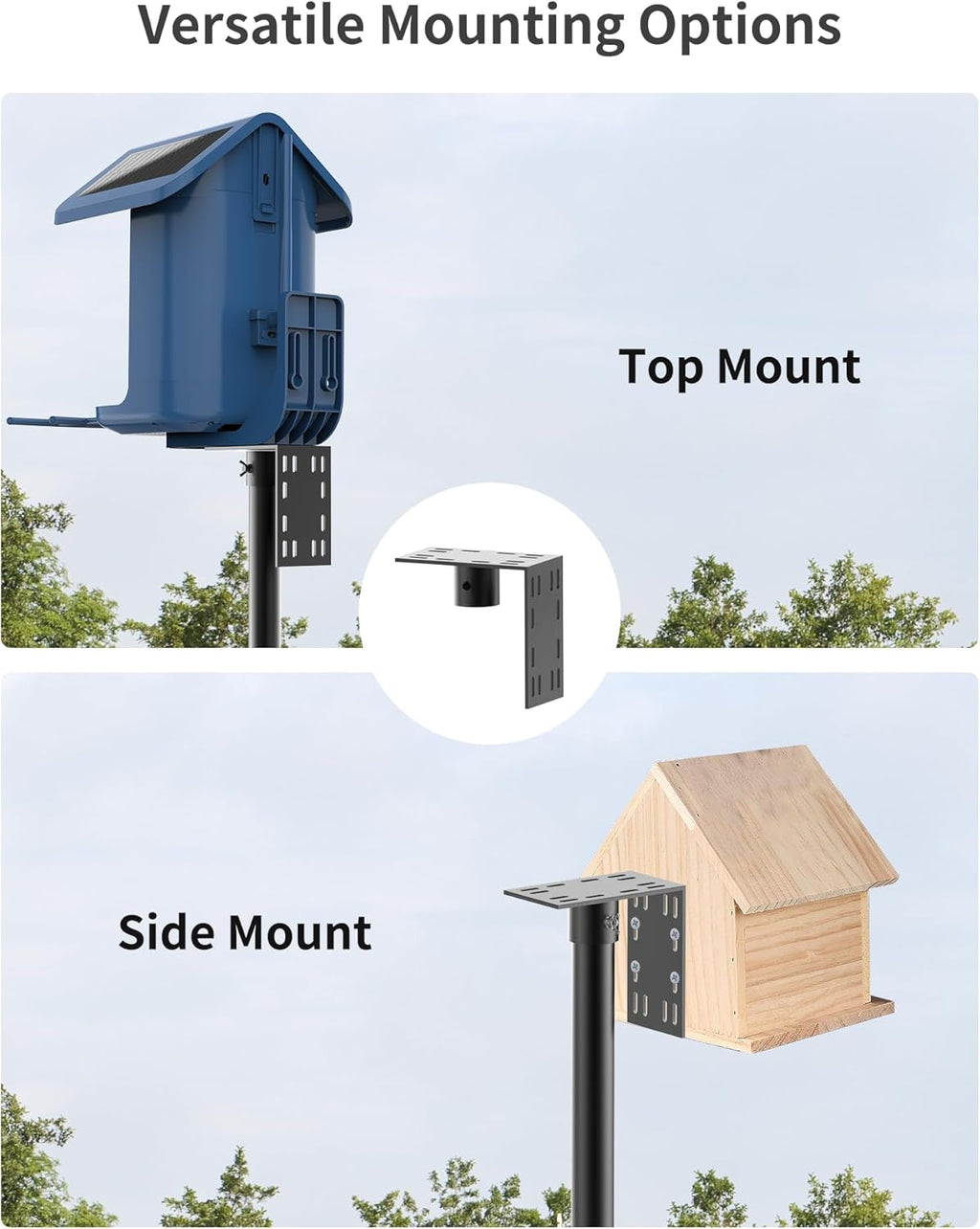 Bird Feeder Pole with Squirrel Baffle - 90 Inch Bird House Pole with Semicircular Hook for Outdoors, Squirrel Proof Baffle with Stainless Steel Spring for Better Defense, Slip-Fit Connection