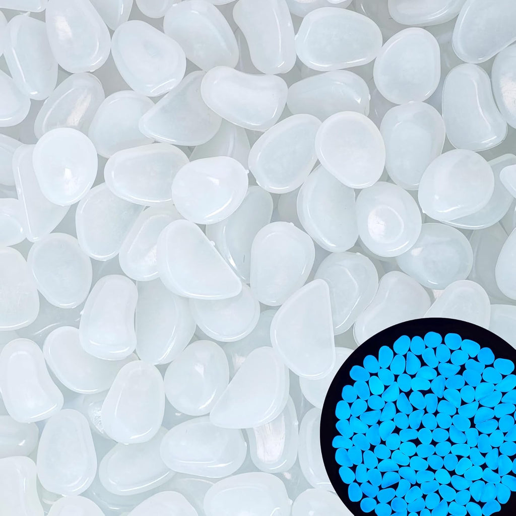 3.5LB 25-27mm Glow Pebbles Glowing Rocks for Garden Decoration 25-27mm Luminous Stones Glowing Stones for Driveway Landscape Walkway,White