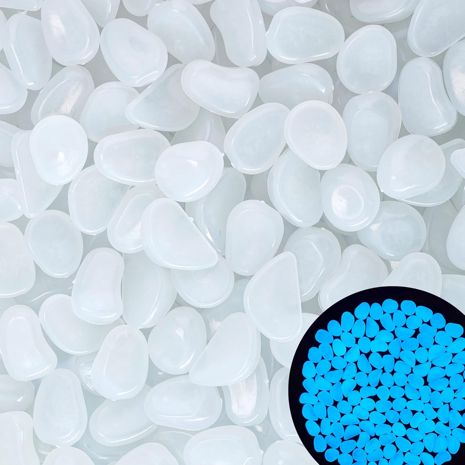 3.5LB 25-27mm Glow Pebbles Glowing Rocks for Garden Decoration 25-27mm Luminous Stones Glowing Stones for Driveway Landscape Walkway,White