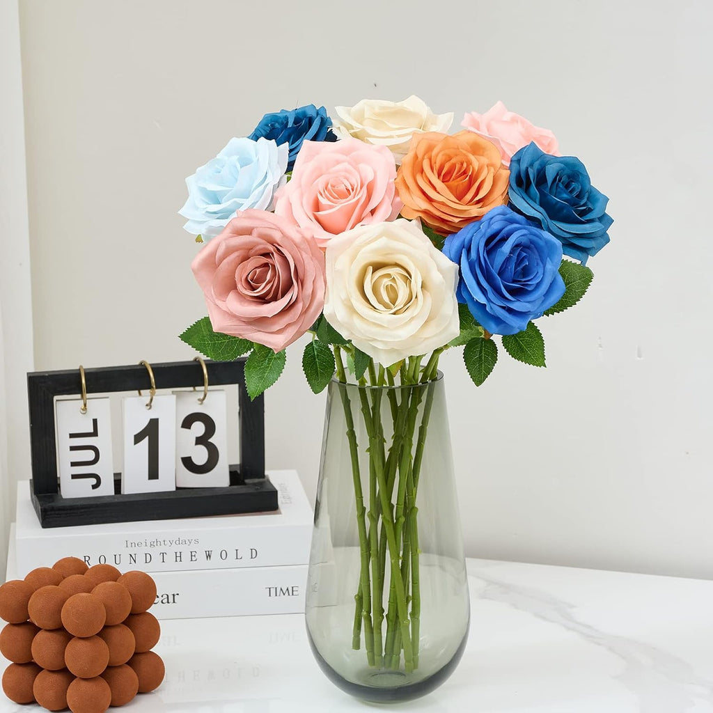 Artificial Rose 10pcs Open Flower Bouquet Faux Rose Stems for Wedding Arrangement, Bridal Bouquet, Centerpiece, Fake Faux Silk Flowers (Beige)