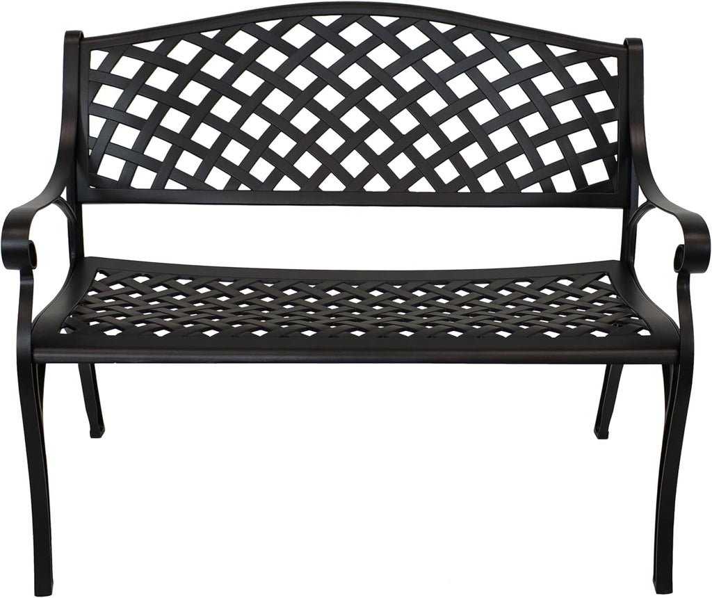 Sunnydaze 39-Inch Outdoor Bench for Patio or Park - Metal Garden Bench for Outdoors - Front Porch or Backyard Seat for Two - Black