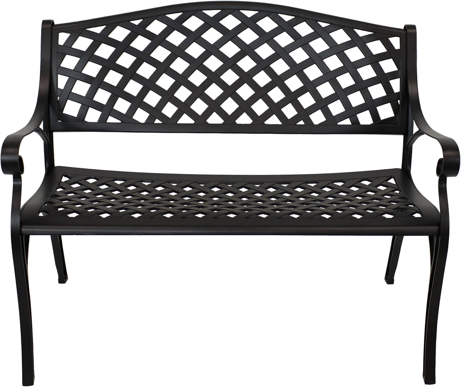 Sunnydaze 39-Inch Outdoor Bench for Patio or Park - Metal Garden Bench for Outdoors - Front Porch or Backyard Seat for Two - Black
