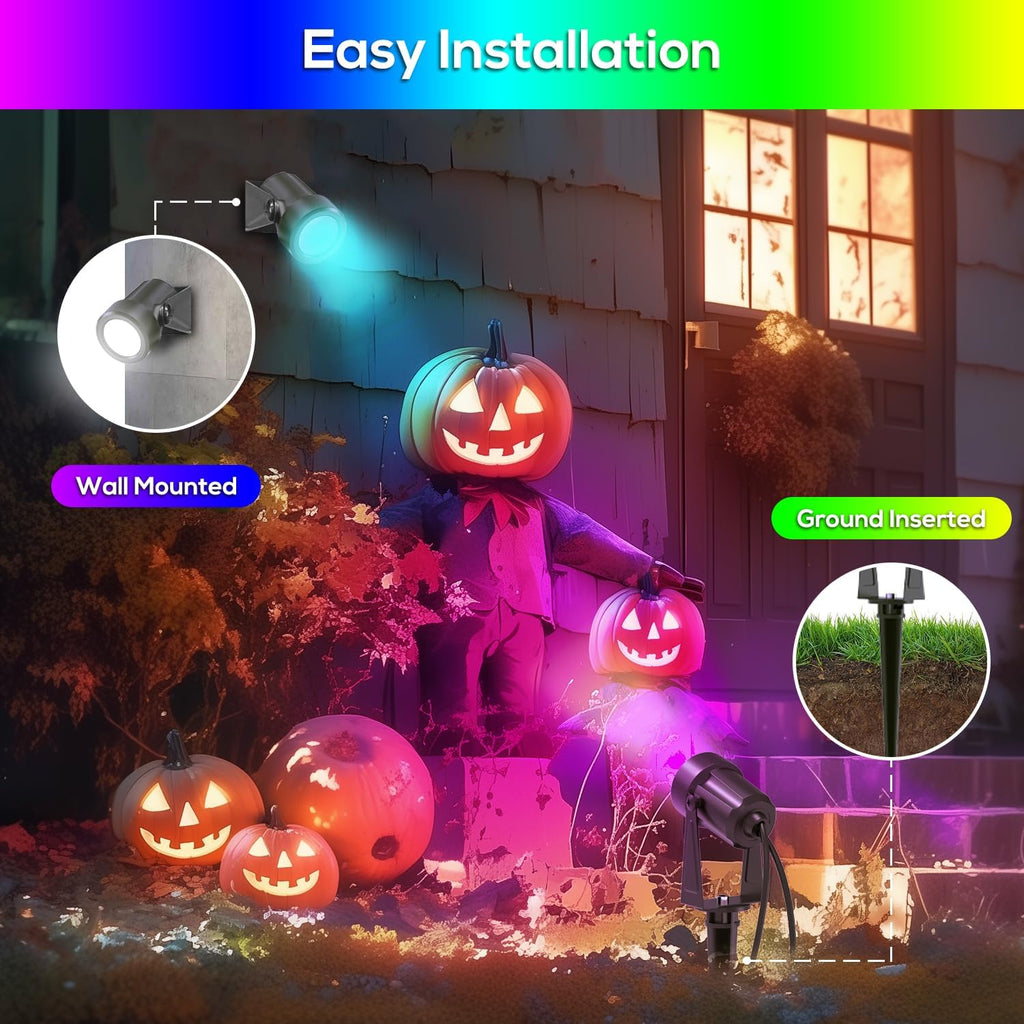 ZYAN Solar Spotlights Outdoor, Solar Landscape Lights with Remote Control, RGBW Colored Spot Lights for Yard, Garden, Lawn, Plant, Tree, Pool Areas, Auto On/Off, Dimmable & Waterproof (4 Pack)