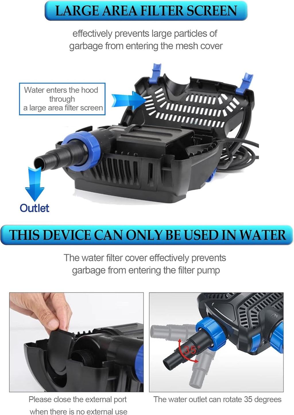 Eco-Sphere Energy-Saving 4280GPH Pond Pump Electronic Waterfall and Filter Pump for Ponds Up to 8560-Gallon. automatic start stop.33-ft Cord.Ceramic bearings, IpX8, UL certified