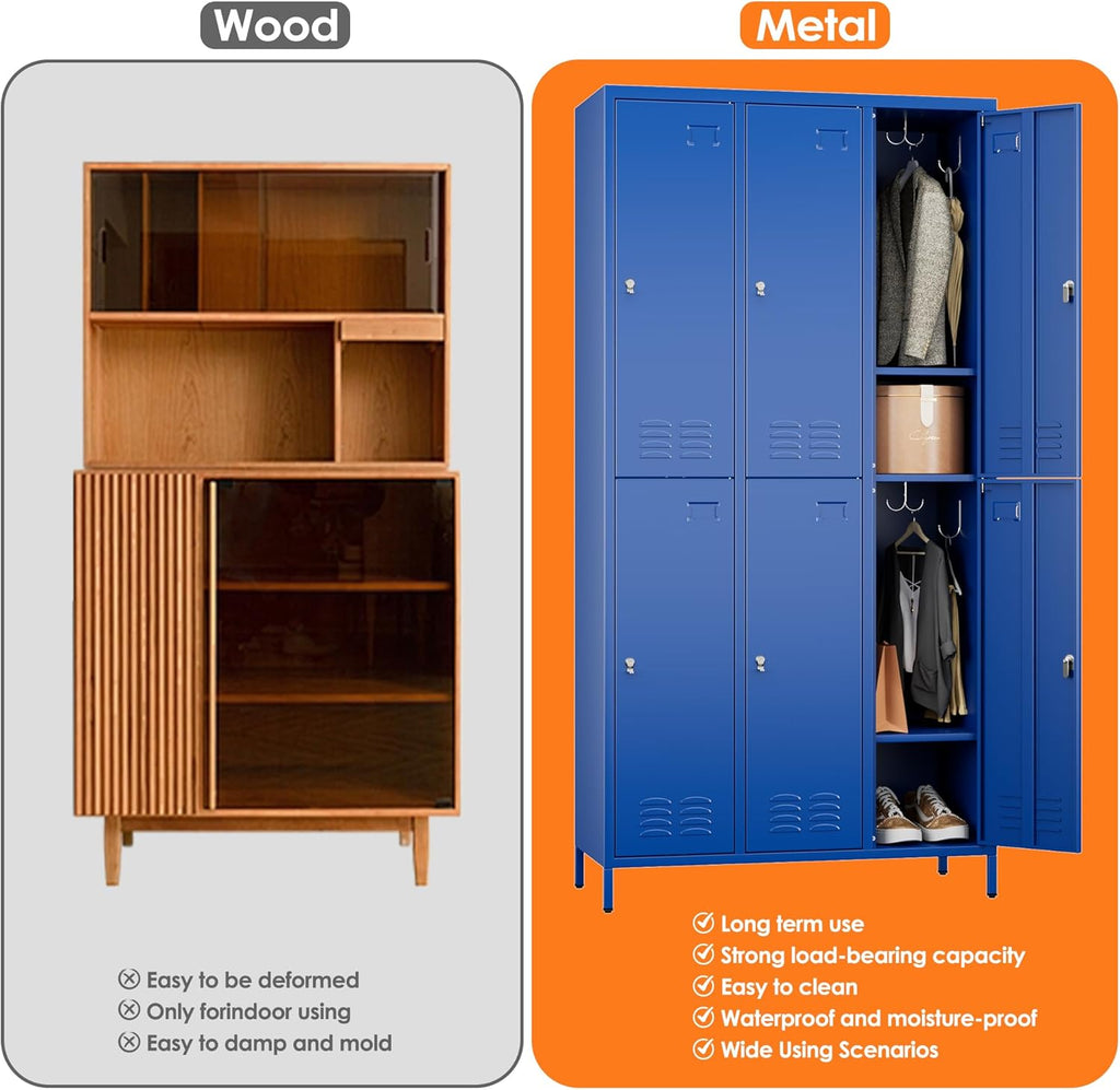 METAN Metal Locker for School Office Gym Bedroom,6 Doors Steel Storage Lockers Cabinet for Employees,Industrial Storage with 1 Shelf,Assembly Required,Blue