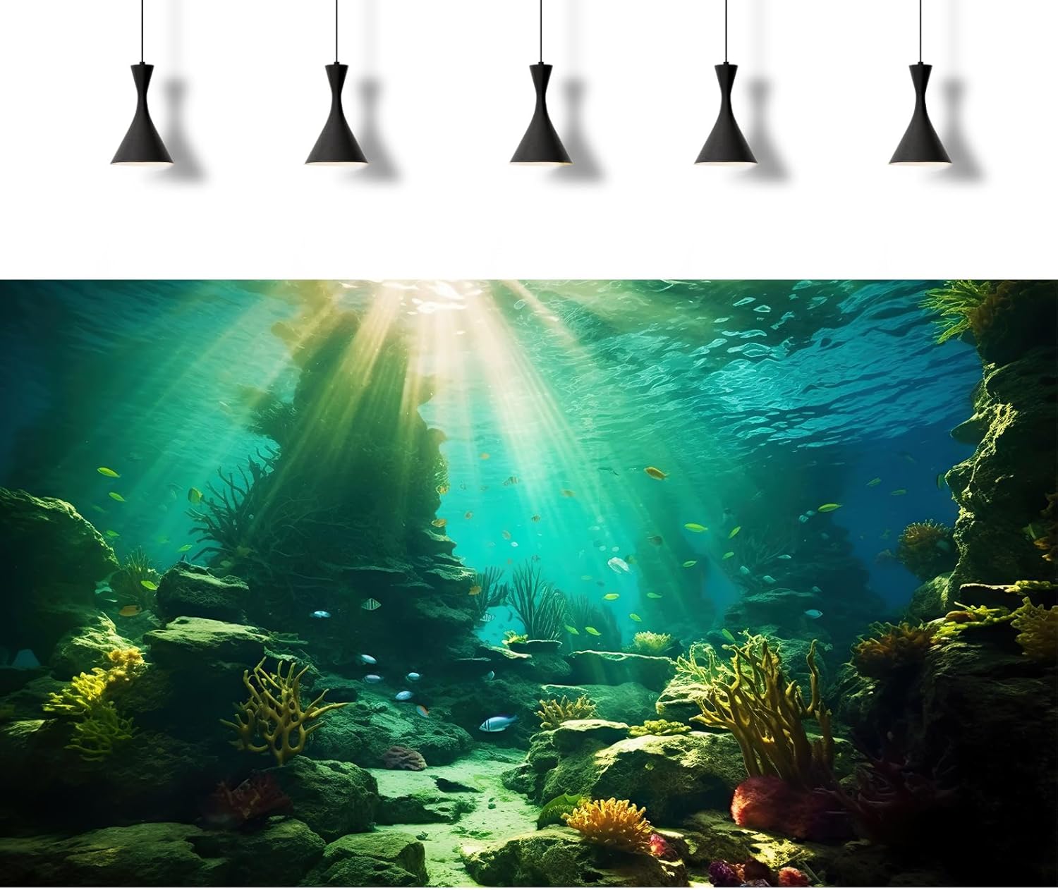 Ocean Floor Fish Tank Background Under The Sea Coral Reef Aquarium Background Tropical Fish Terrarium Backgrounds Underwater Rock Cave Sunray Fish Tank Backgrounds Decorations 36x20in