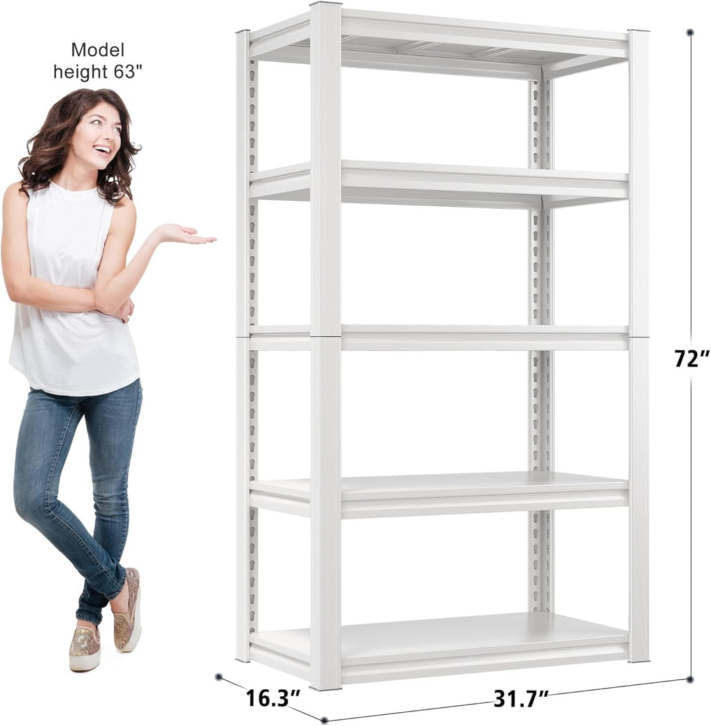 Raybee 72''H Garage Shelving Heavy Duty Storage Shelves Load 2010LBS Adjustable 5 Tier Metal Shelving White Garage Sheves Pantry Shelf for Kitchen Closet 72''H*31.7''W*16.3''D