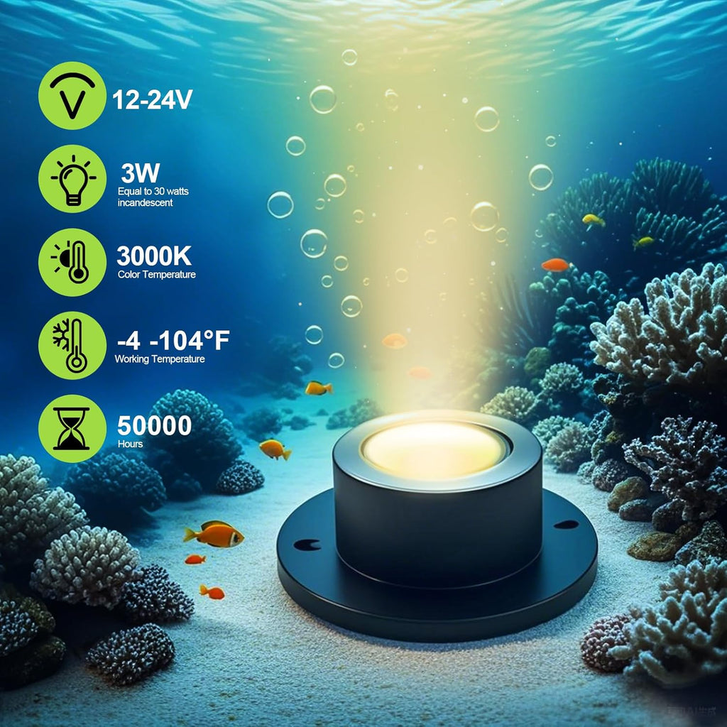 SMY Lighting 3W LED Pond Lights 12-24V AC/DC Low Voltage Underwater Fountain Lights 3000K Warm White IP68 Waterproof for Outdoor Ponds Fountains Waterfalls, 2 Pack