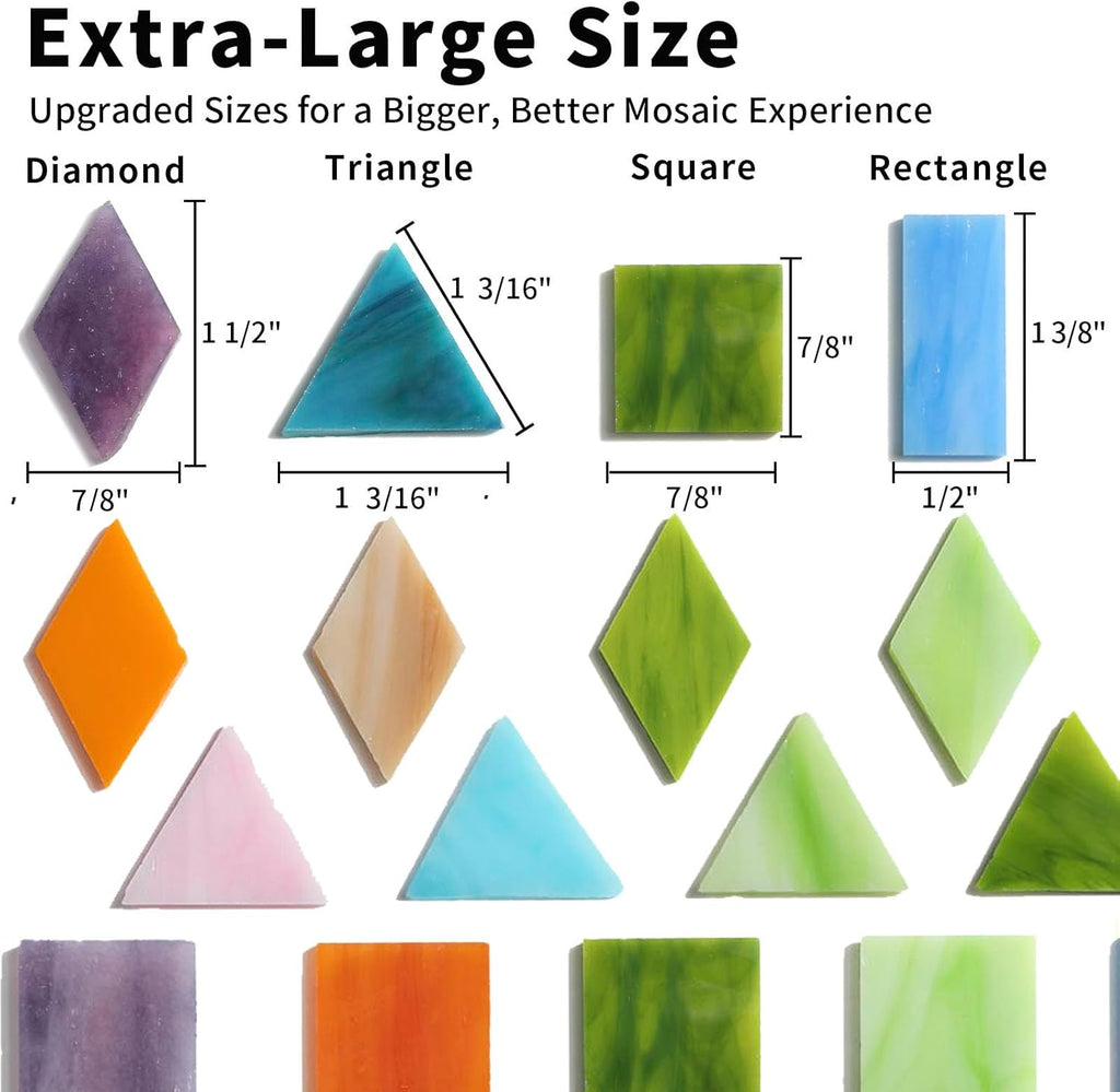 Lanyani Extra-Large Stained Glass Mosaic Tiles for DIY Crafts & Art Projects, 1.4lb Bulk Pack – 200 Pre-Cut Mosaic Glass Pieces, 4 Shapes, Vibrant Mixed Colors
