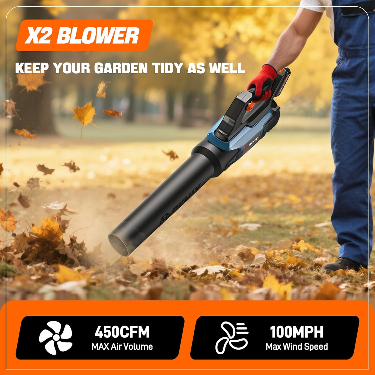 SENIX 20V Max Leaf Blower, Cordless, Brushless, Handheld, Up to 450 CFM and 100 MPH, 2 Speed Mode, Cruise Control, Lightweight, 5.0 Ah Battery and Charger Included (BLAX2-M3)