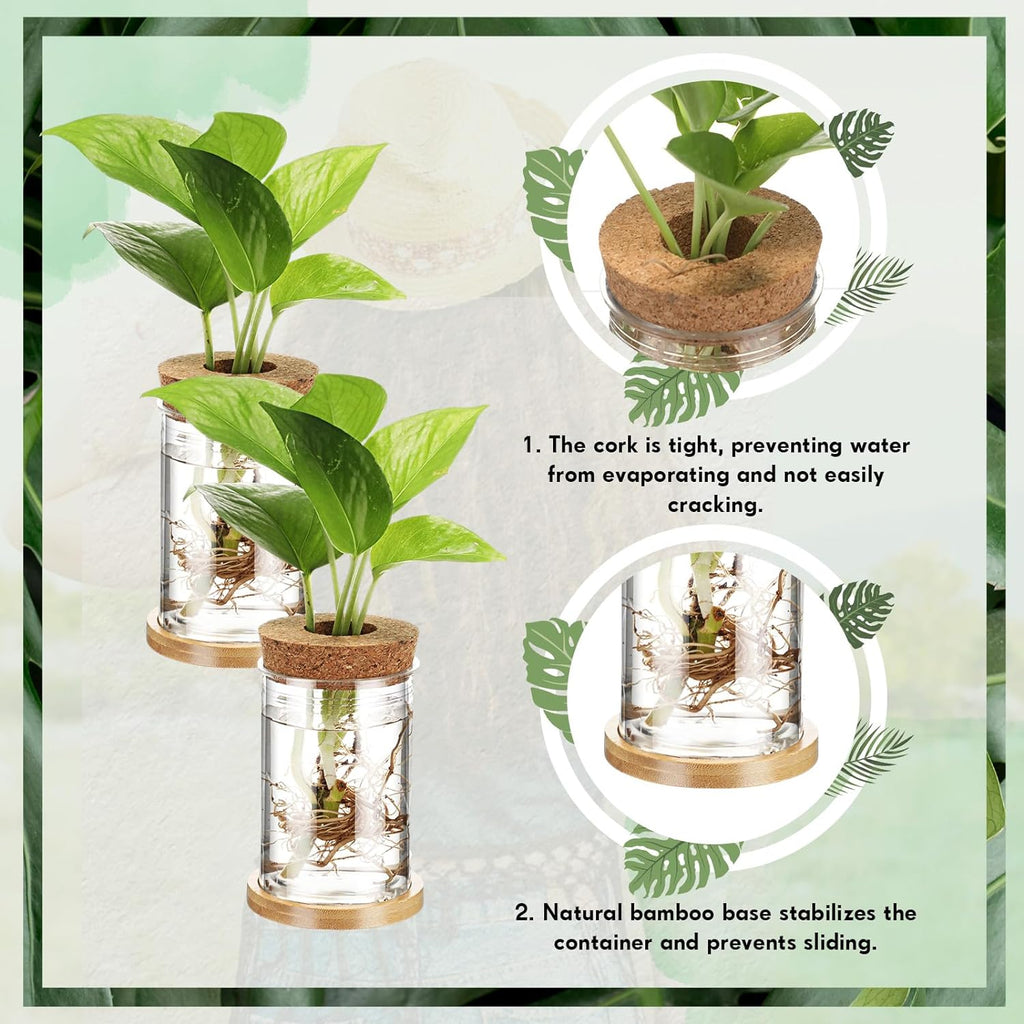 Baderke 12 Packs Propagation Vases for Plants Plastic Plant Propagation with Hole Lid and Bamboo Stand Growing in Water Hydroponic Home Office Desktop Vase Decoration(Classic Style)