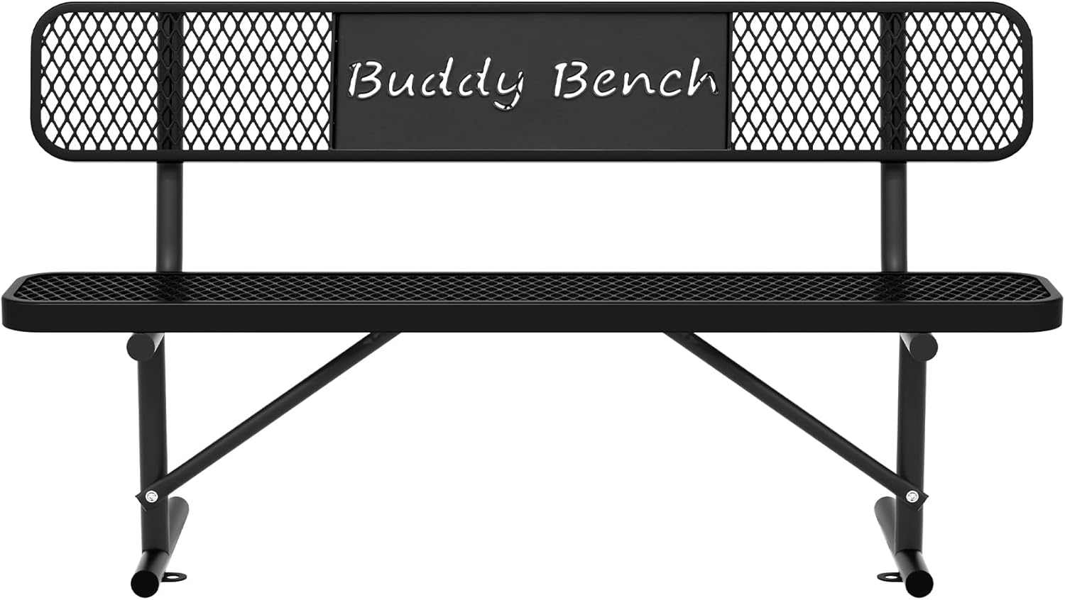 6 Feet Steel Park Bench for Outside, Outdoor Bench with Backrest & Portable Frame, Commercial Benches for Parks, School, Patio, Deck, Store,Black