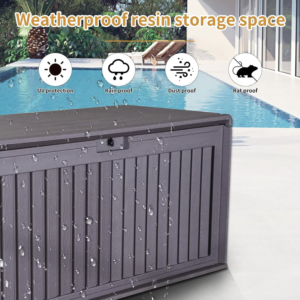 KUIKUI 130 Gallon Deck Box Waterproof, Pool Storage Box, Outside Resin Deck Box for Patio Cushions, Garden Tools and Sports Pools Equipment