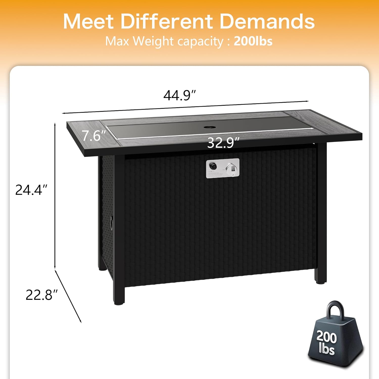 Meilocar 45in Fire Table, Propane Fire Pit with Red Lava Rocks and Rain Cover, Outdoor Firepit Table with Tile Top 50000 BTU 2-in-1 Fire Table for Patio/Yard/Balcony, Gray Tabletop