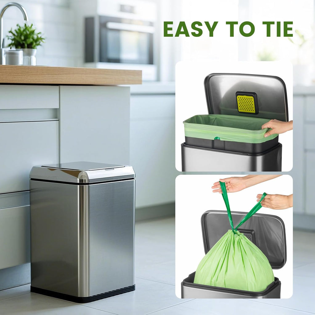 SUPERBIO 4 Gallon Compostable Drawstring Food Scrap Bags,15.1 Liter, 40 Count, 0.9 Mil,Heavy Duty Waste Bags, BPI, Seedling and OK compost INDUSTRIAL