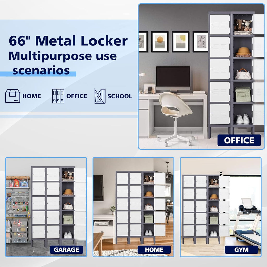 Letaya Storage Locker,5 Door Employees Metal Cabinet with Lock for School Gym Home Office Staff 66" H X 12" W X 12" D