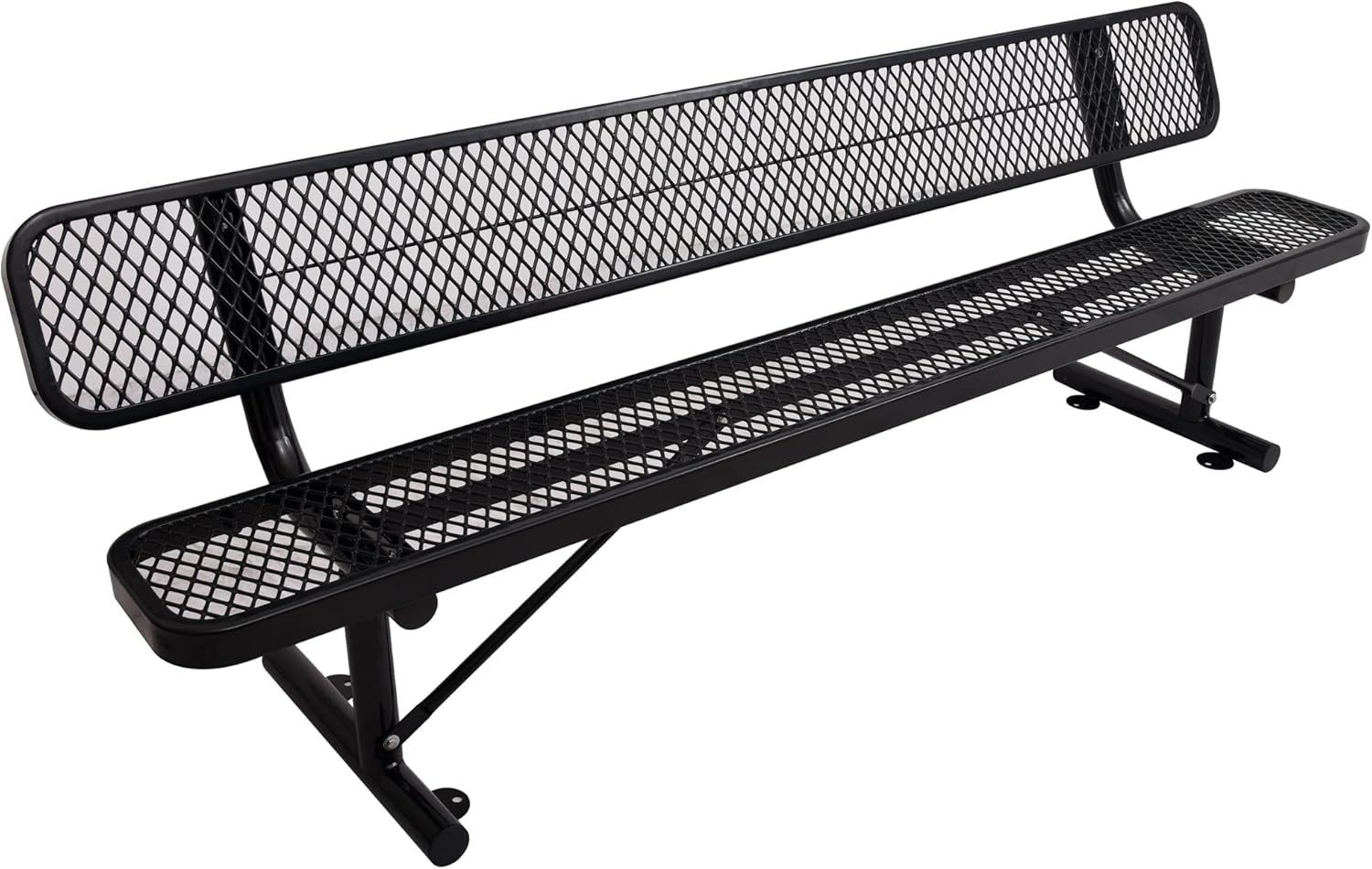8FT Outdoor Bench Metal Park Bench with Backrest, Heavy-Duty Expanded Picnic Bench Steel Mesh Portable Seating Patio Bench for Garden, Porch, Park,School,Road Sports