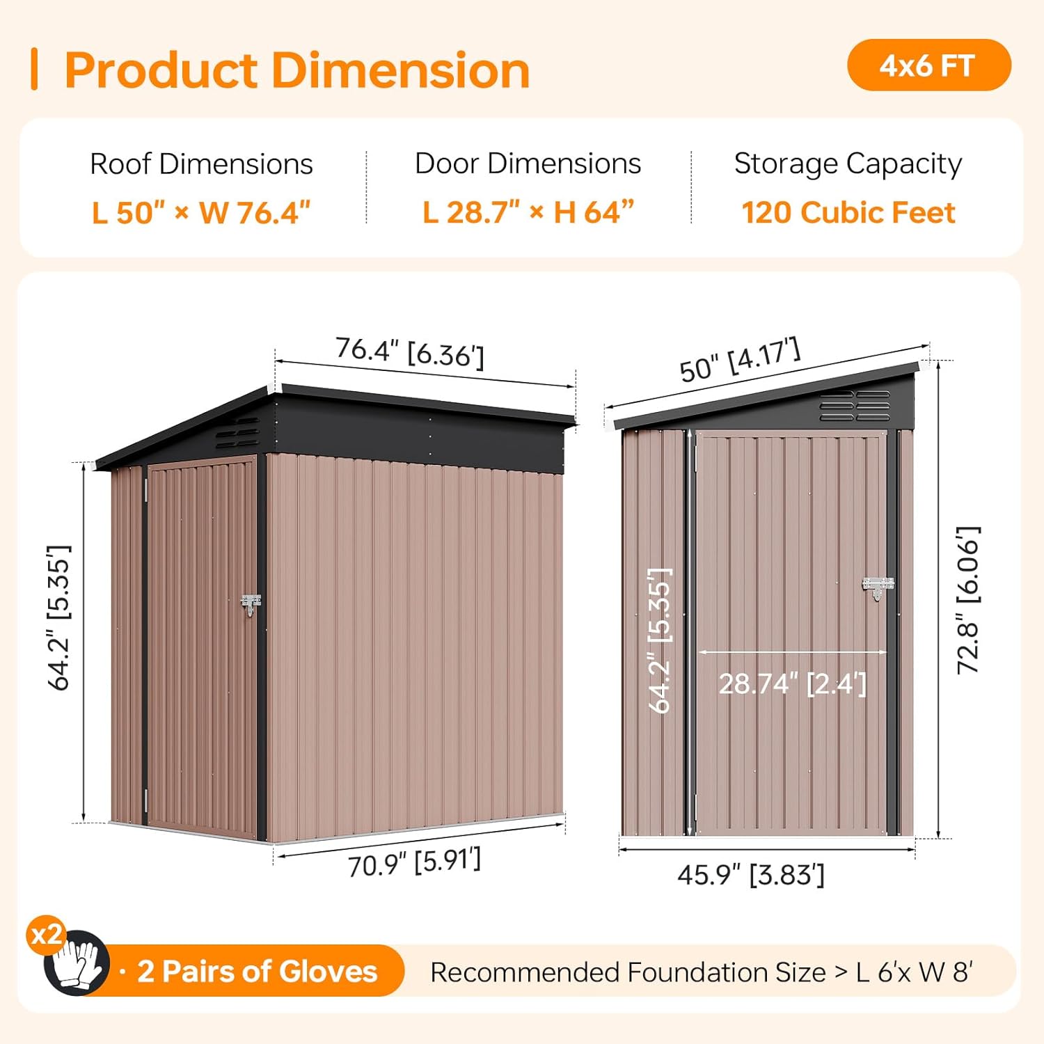 6x4 FT Lean to Shed, Outdoor Metal Storage Shed, Utility Steel Tool Shed with Lockable Door for Bike, Garden, Backyard, Patio, Lawn