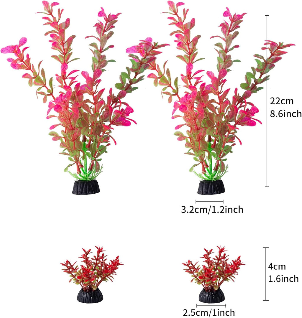 COMSUN 25 Pack Artificial Aquarium Plants, Small Size 4 inch Approximate Height Fish Tank Decorations Home Décor Plastic Red