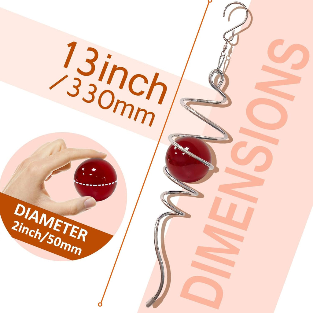 Wind Spinner Tail with Red Glass Orb,Wind Spinners Stabilizer Gazing Ball Spiral Tail,Decorative Wind Spinner Spiral Sun Catcher,Indoor Outdoor Hanging Rotating Garden Decoration-13 in