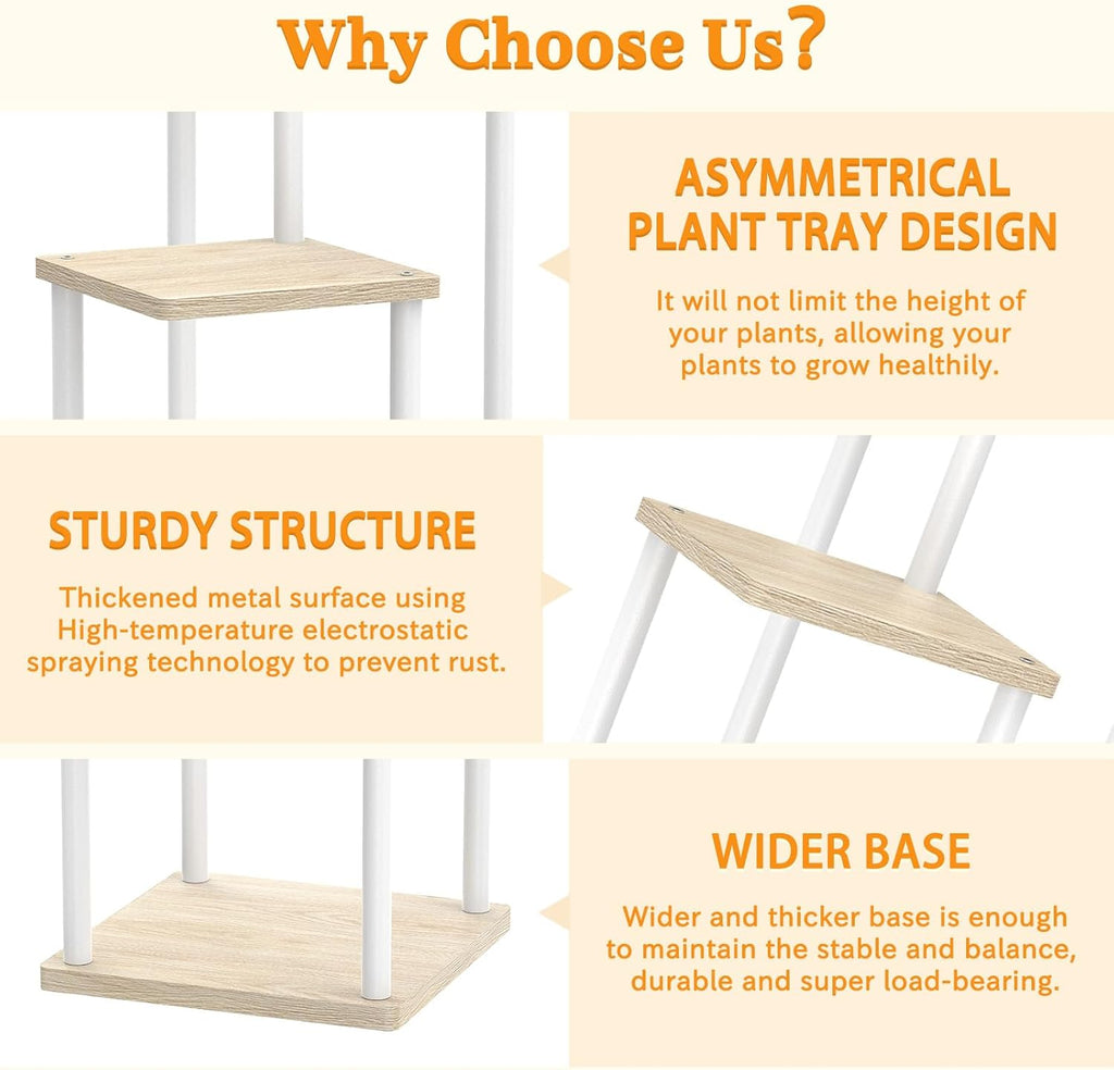 3 Tier Plant Stand Indoor Outdoor, Metal Wood Tiered Corner Plant Stands Pot Holder, Wood Flower Shelf Orchid Display Rack for Living Room Bedroom Balcony Garden Patio, Modern White