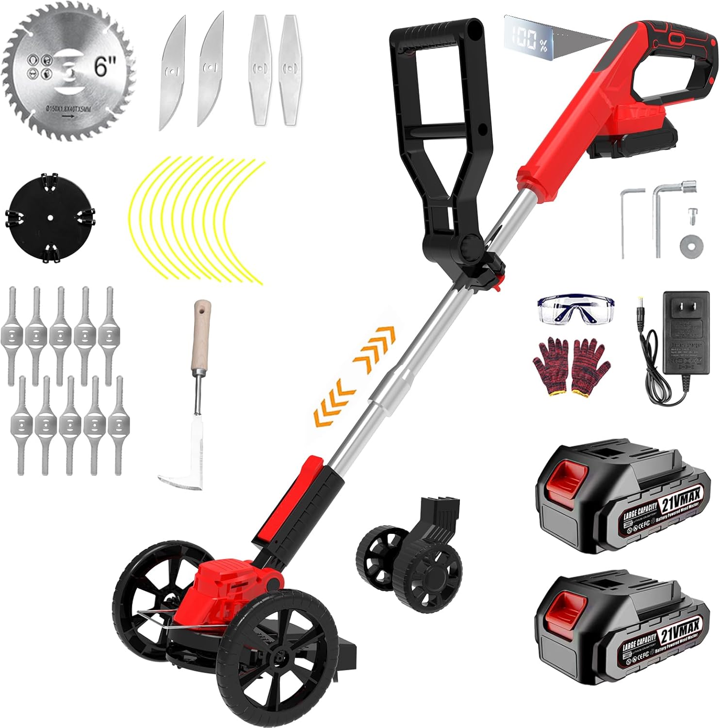 Electric Weed Wacker Eater Cordless Grass Trimmer Battery Powered with 2 Battery&25 Pcs Blades, 3 in 1 21V/2.0Ah Lightweight Portable String Trimmers/Edger Lawn Mower/Brush Cutter for Yard Garden