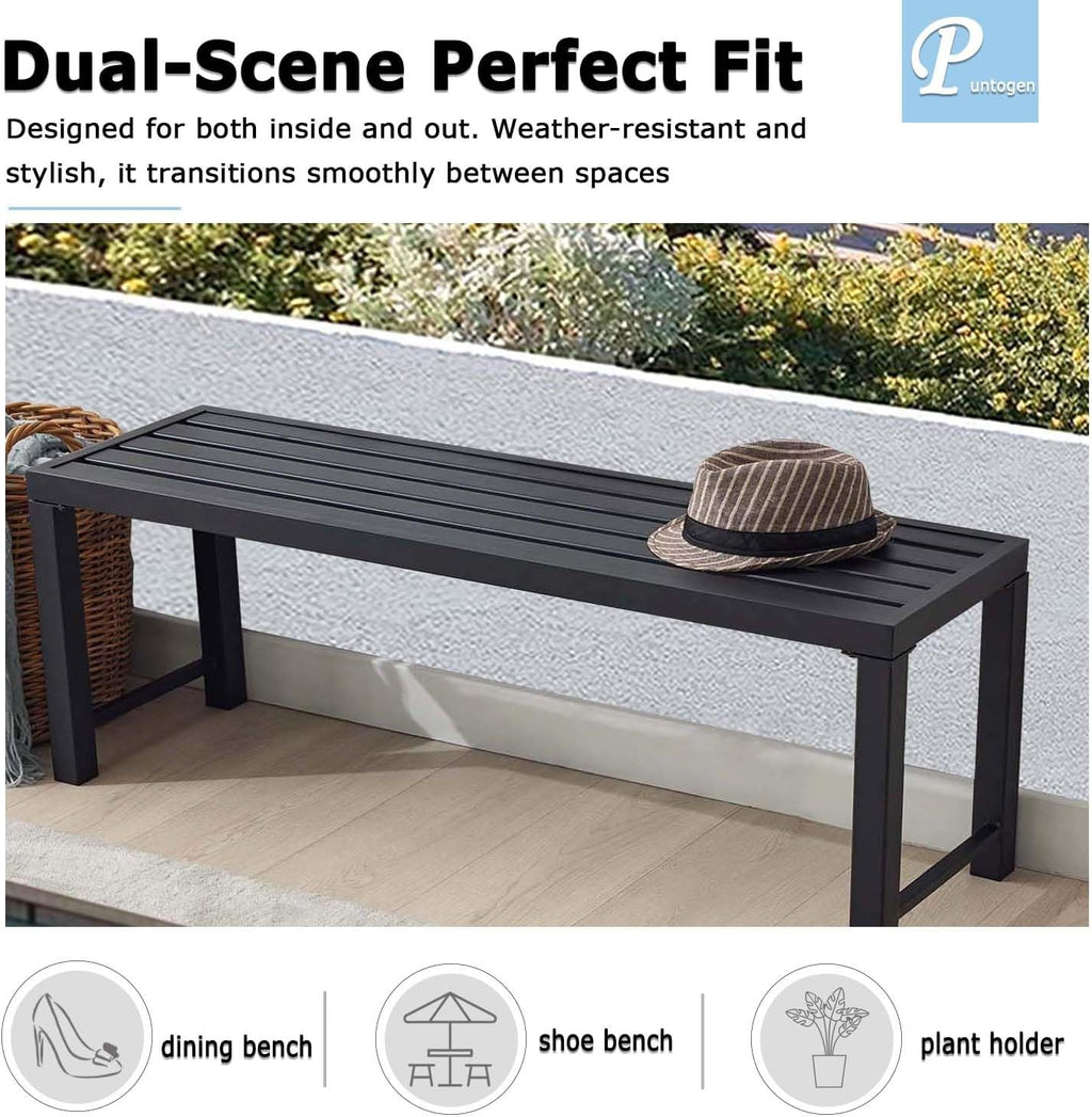 Black Outdoor Bench, Outdoor Metal Backless Bench, 46" Patio Garden Bench for Outdoor, All Weather Outdoor Bench for Garden, Backyard, Porch, Black