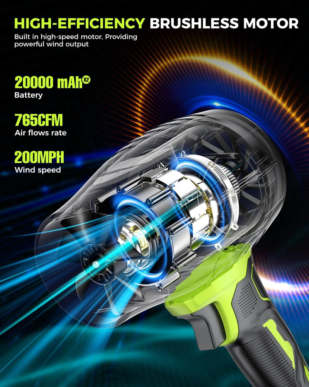 Leaf Blower Cordless with Battery and Charger, 800,000 RPM, Extended Nozzle, Lightweight Handheld Design,Blower for Patio Cleaning,car Blowing Water, Blowing Leaves and Dust（Bright Green）