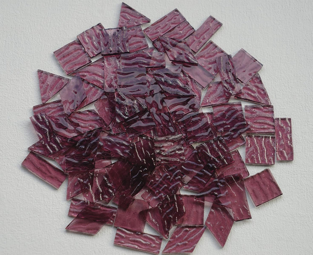 200G Large Size Transparent Glass Mosaic Tiles for Crafts, 4 Shapes Textured Cathedral Stained Glass Mosaic Pieces for Mosaic Art Decor, Mauve