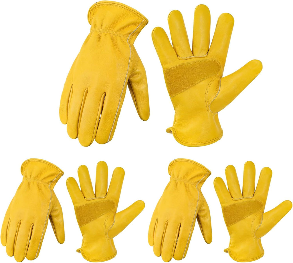 DULFINE Leather Work Gloves for Men & Women, Reinforced Durable Gardening Gloves,Cowhide Work Gloves,Puncture & Cut Resistant