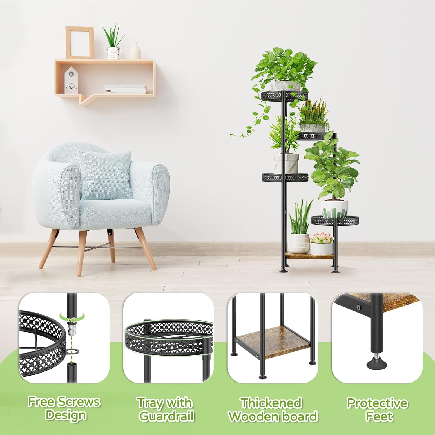 5 Tier Plant Stand Indoor Outdoor, Tierd Corner Metal Plant Stands Holder for Multiple Plants, Flower Orchid Pot Shelf Display Rack for Living Room Balcony Garden Patio, Black (5 tier-Hollow Black)