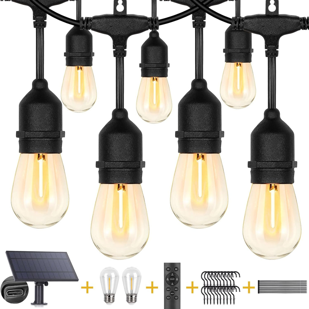 ZJOJO Solar String Lights Outdoor Waterproof 100FT,Solars Light Outdoor with 30+2 Shatterproof Bulbs IP65, Patio Lights SolarPowered &USB Port, LED String SolarLights for Outside Decor