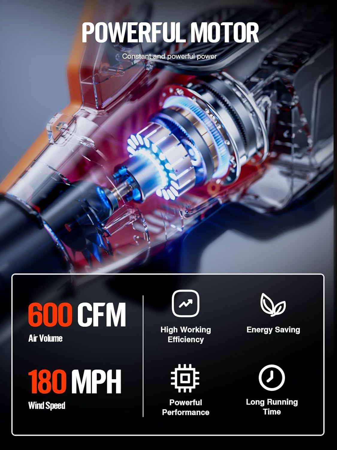 Leaf Blower Cordless, 40V 600CFM &180MPH Electric Leaf Blower with 5.0Ah Battery, Fast Charger and Extension Tube for Blowing Leaves Snow for Yard Garden Lawn Care, Orange