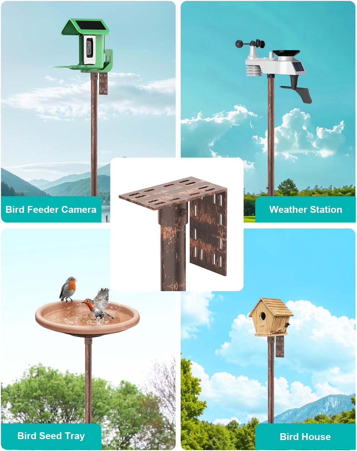 Bird Feeder Pole – 60 Inch Height Bird House Pole with 1-Inch Dia Heavy Duty for Birdfeeders, Feeding Stand with Mount Kit for Outdoor, Slip-Fit Connection, Copper Brushed