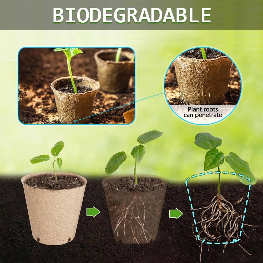 108pcs Peat Pots for Seedling 3.15" Biodegradable Plant Nursery Pots Seed Starting Pots with Drainage Holes, 30 Plant Labels, 2 Transplant Tools