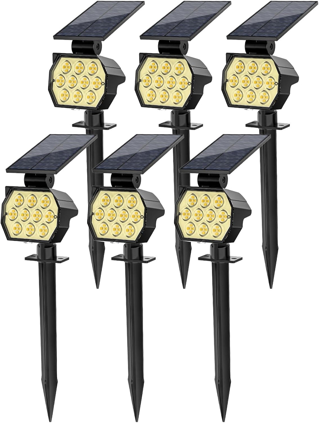 Solar Spot Lights Outdoor Waterproof IP67, 6 Pack - 50 LED Adjustable Solar Powered Landscape Spotlight with 3 Lighting Modes, Stake Light for Outside Yard Lawn Pathway Tree (Warm White)