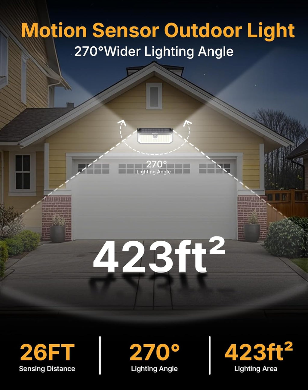 Solar Security Lights, 466 LED 4000 Lm - 270° Motion Sensor, IP68 Waterproof, 3 Lighting Modes, Dusk-to-Dawn Outdoor Flood Light for Fence Garden Backyard Garage - Pack of 4