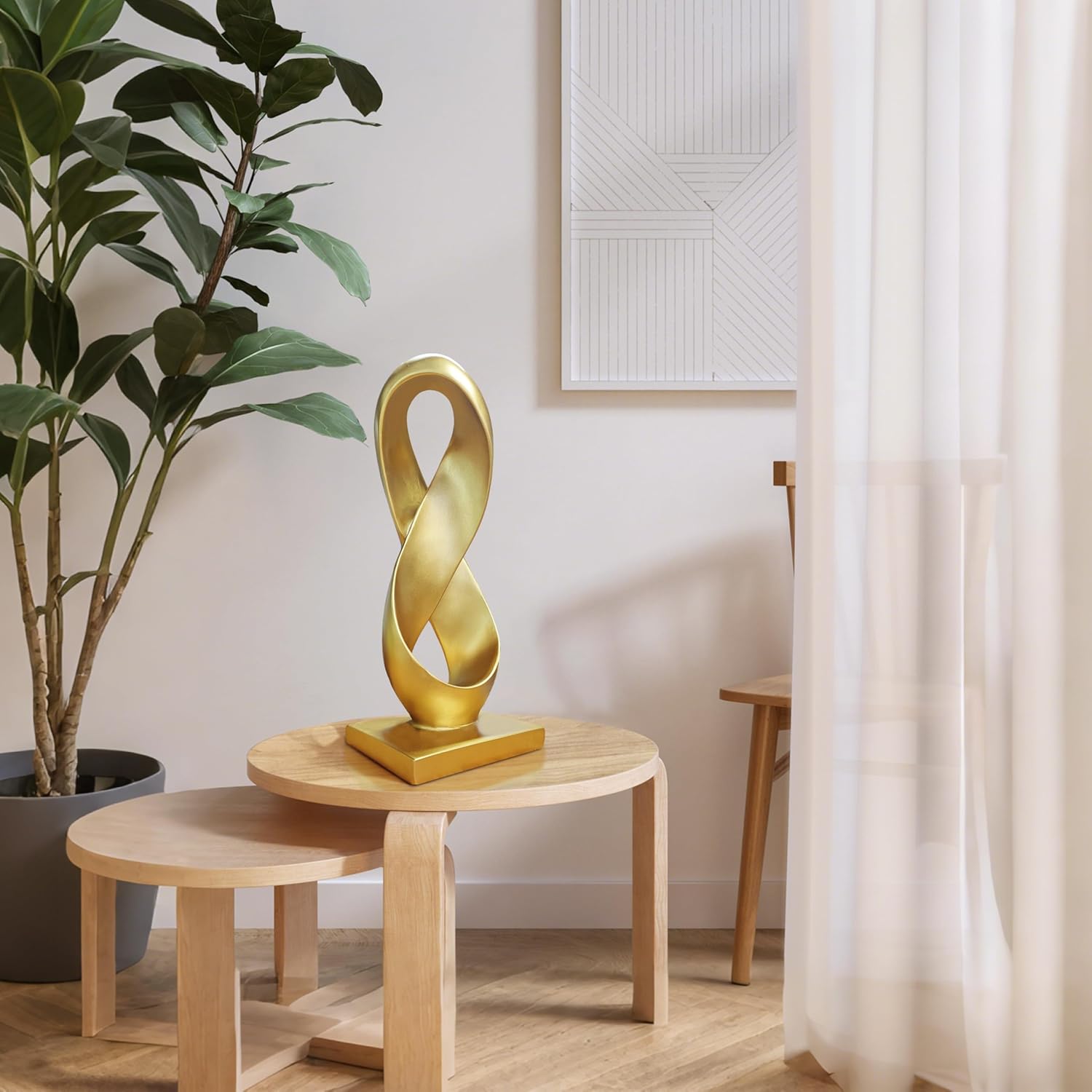SIMON'S SHOP Modern Statue for Living Room Bedroom Entryway Gold Abstract Centrepiece Infinity Loop Knot Sculpture